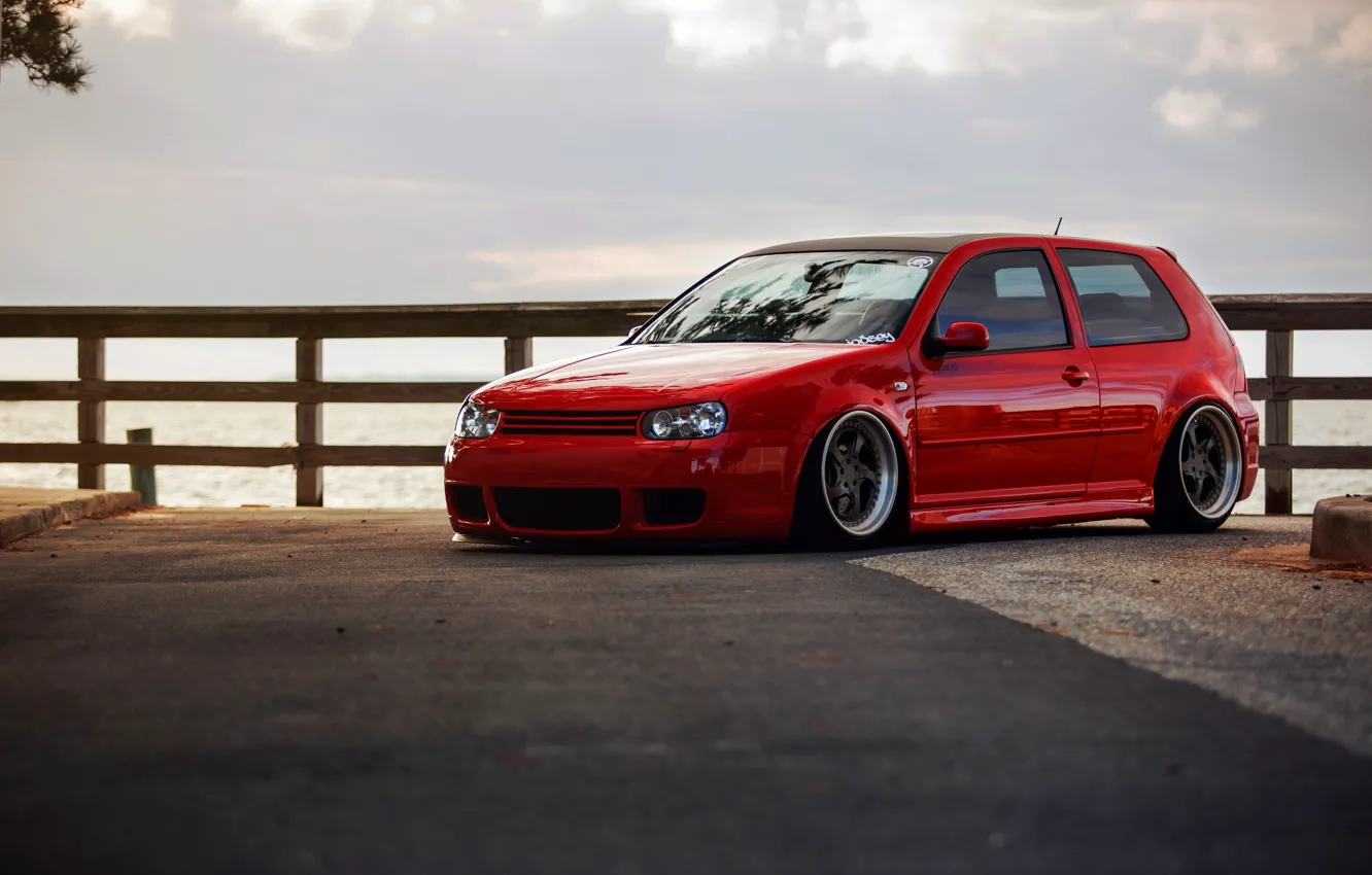 Photo wallpaper red, volkswagen, red, Golf, golf, Volkswagen, stance, MK4