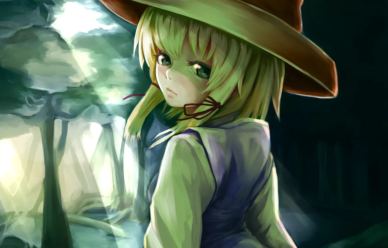 Photo wallpaper forest, girl, trees, nature, hat, art, touhou, Moriya Suwako