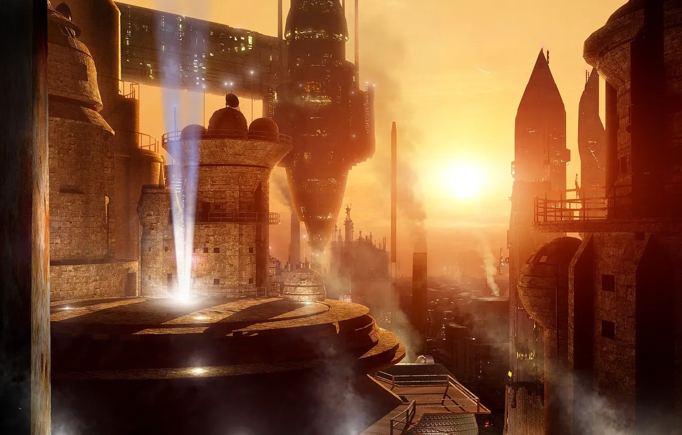 Photo wallpaper the city, future, castle, fiction, science fiction, sci-fi, Scott Richard, futurism