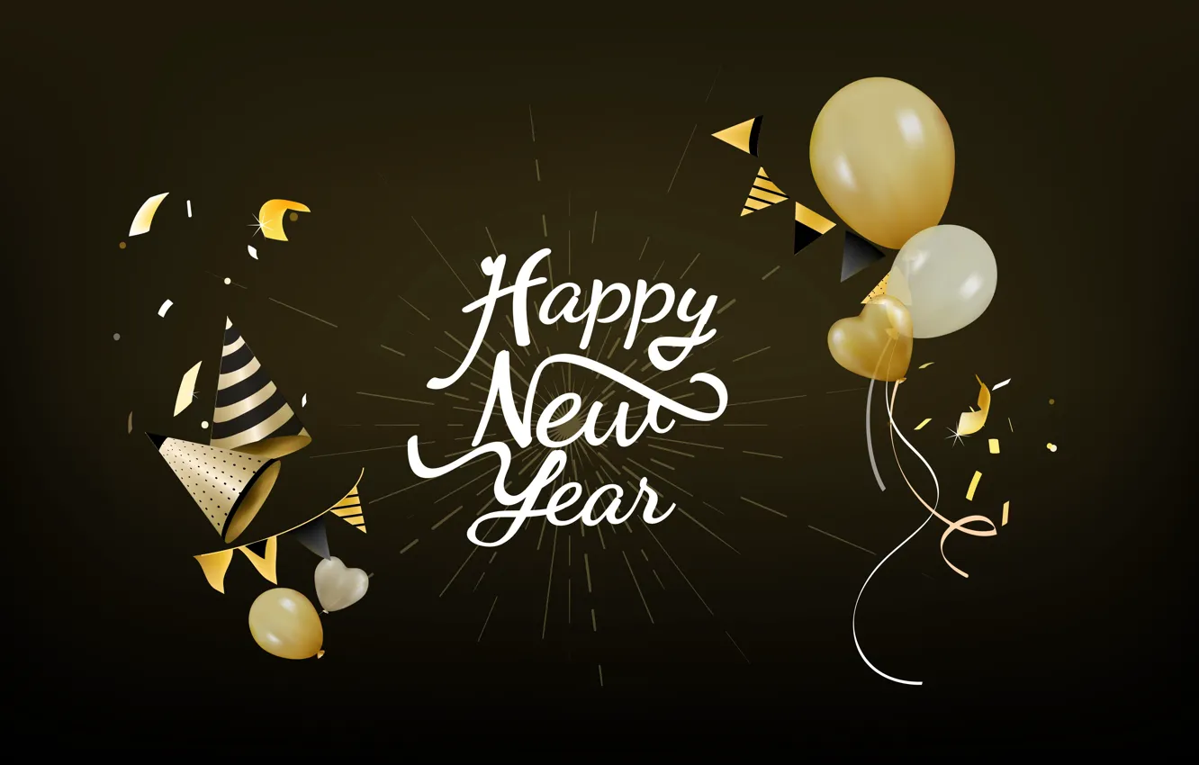 Photo wallpaper holiday, balls, new year, black background, new year, decoration, Happy, Celebration
