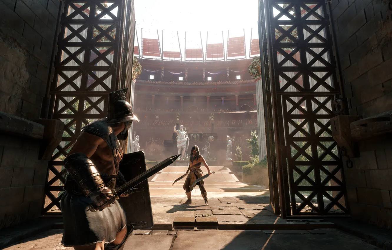 Photo wallpaper weapons, gate, Colosseum, arena, Gladiator, Ryse: Son of Rome