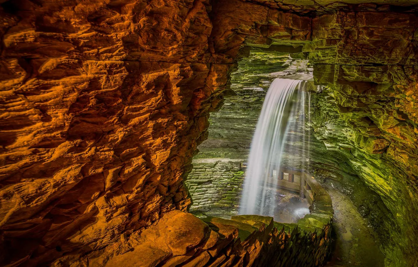Photo wallpaper Park, rocks, waterfall, USA, the state of new York, Watkins Glen
