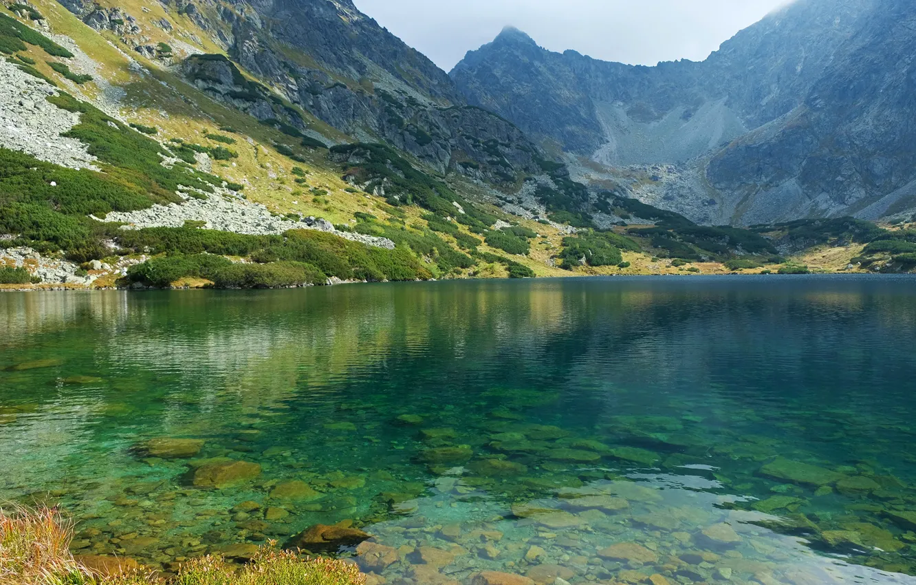 Photo wallpaper mountains, lake, stones, rocks, tatras, Slovakia
