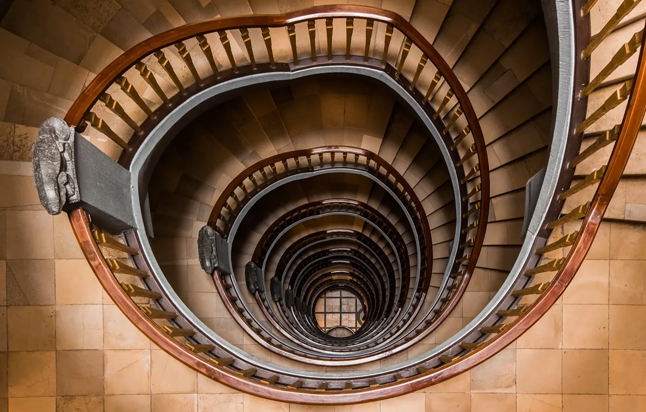 Photo wallpaper staircase, circle, stairs, spiral handrail