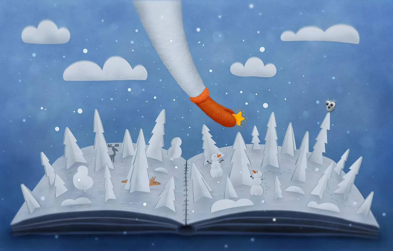 Photo wallpaper winter, forest, book, vladstudio