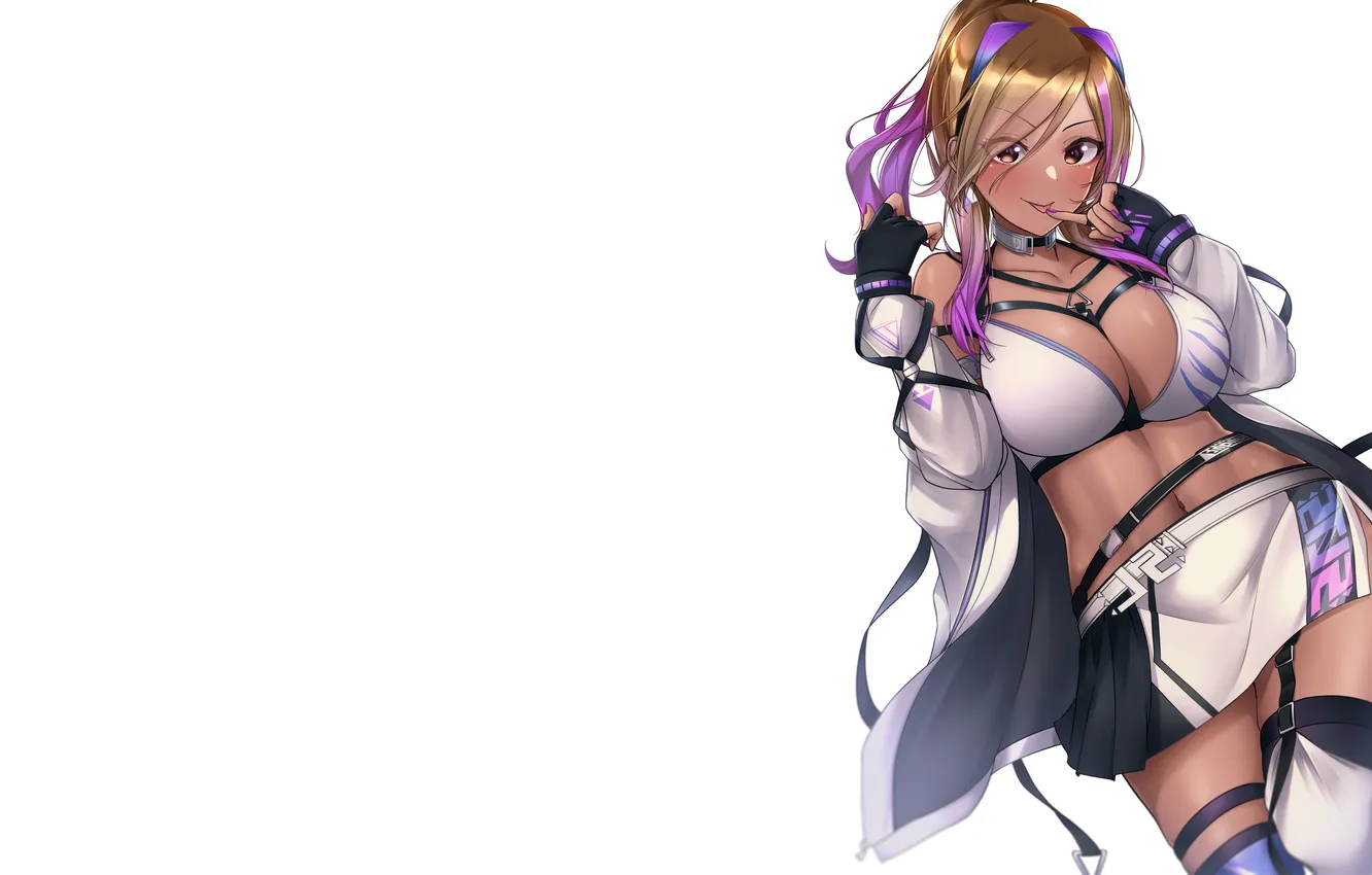 Photo wallpaper girl, sexy, cleavage, thighhighs, long hair, brown eyes, boobs, anime