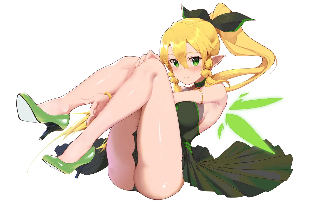 Photo wallpaper girl, sexy, ass, green eyes, long hair, dress, legs, anime