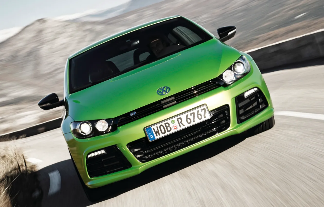 Photo wallpaper Road, Volkswagen, Machine, Movement, Machine, Car, Car, Green