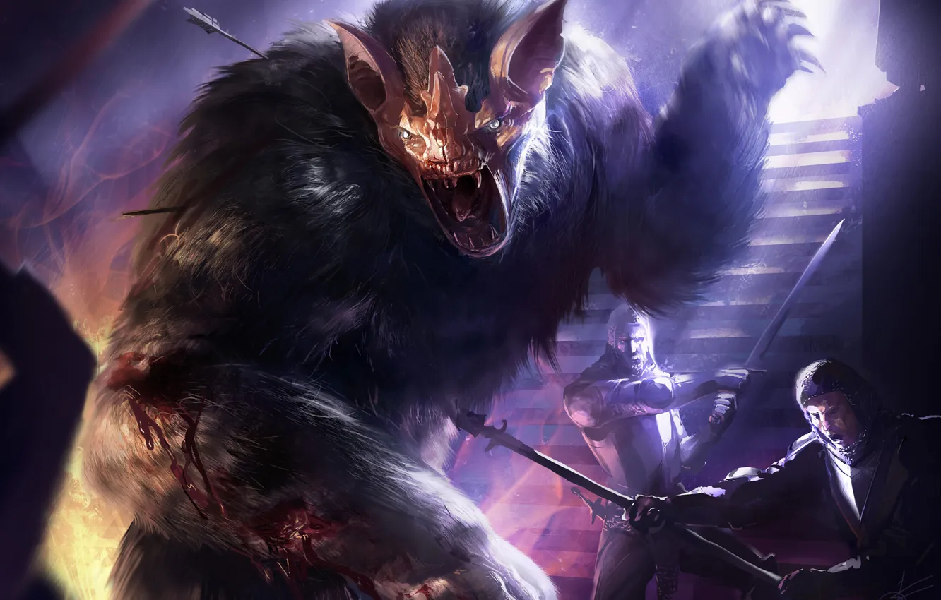 Photo wallpaper weapons, blood, people, monster, art, battle, Berserk, wounds