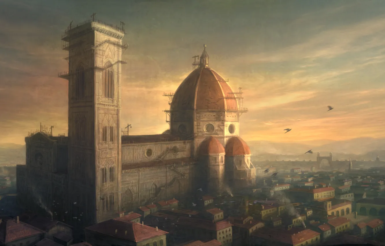 Photo wallpaper the city, bird, construction, Italy, Florence, Italy, Santa Maria del Fiore, Florence