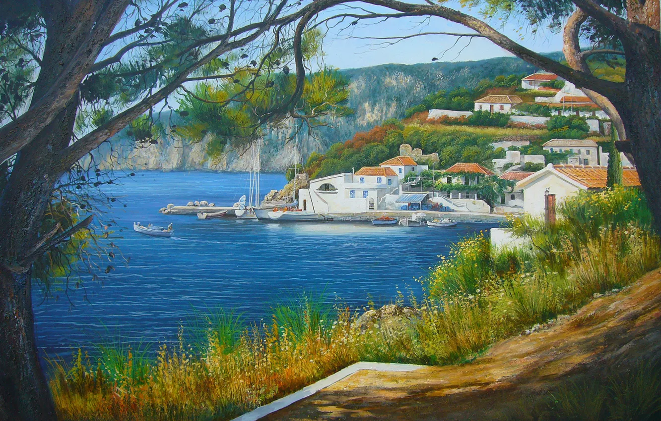 Photo wallpaper trees, landscape, figure, view, picture, art