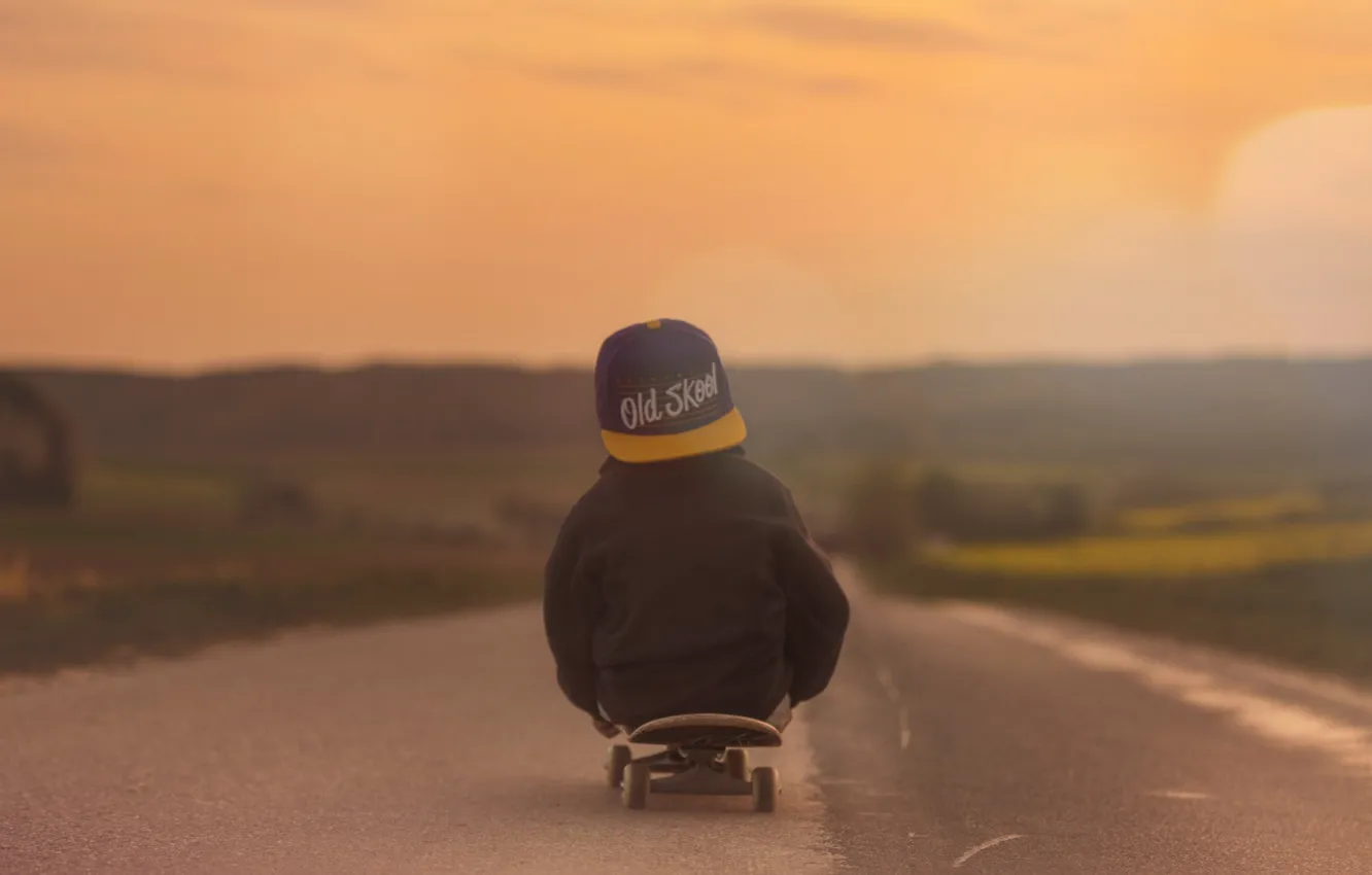 Photo wallpaper Skateboard, Road, Child, Mood