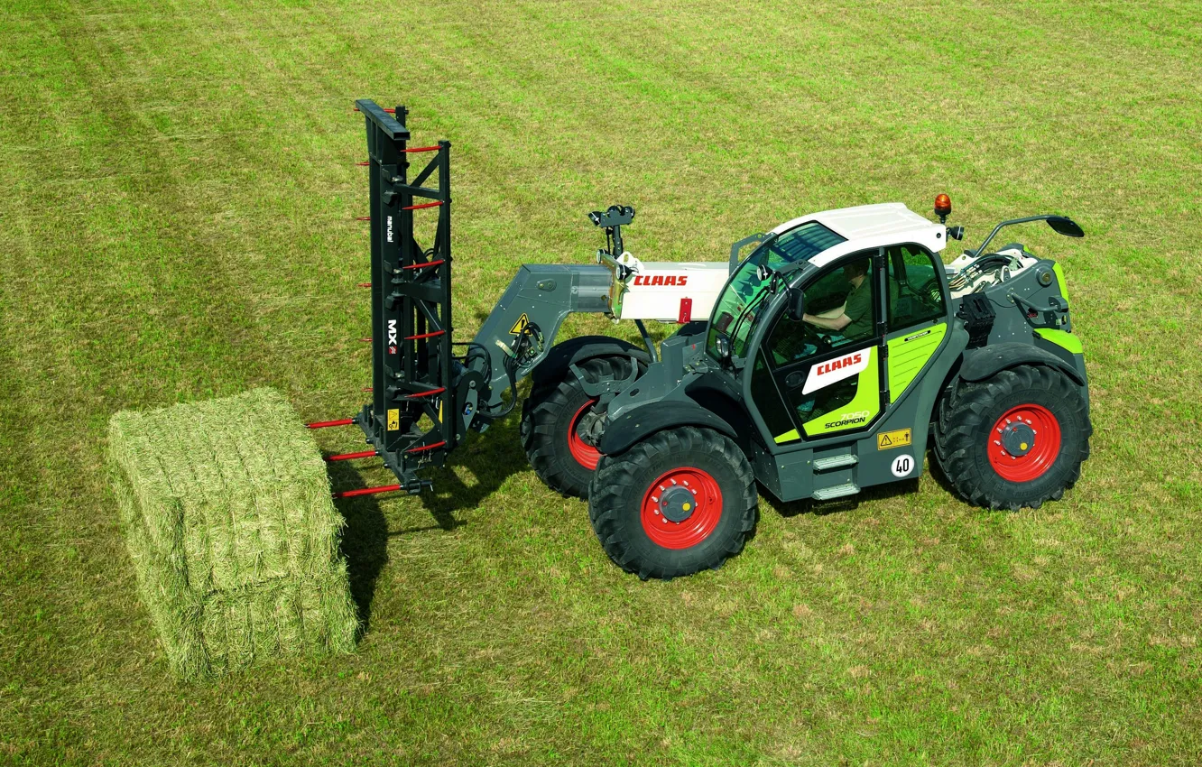 Photo wallpaper field, grass, Claas, telehandler, Scorpion 7050