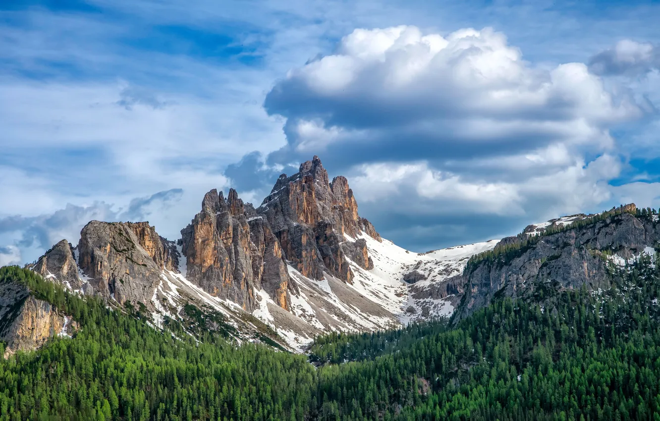 Photo wallpaper Italy, snow, Range, Dolomites Mountain, Green Jungle