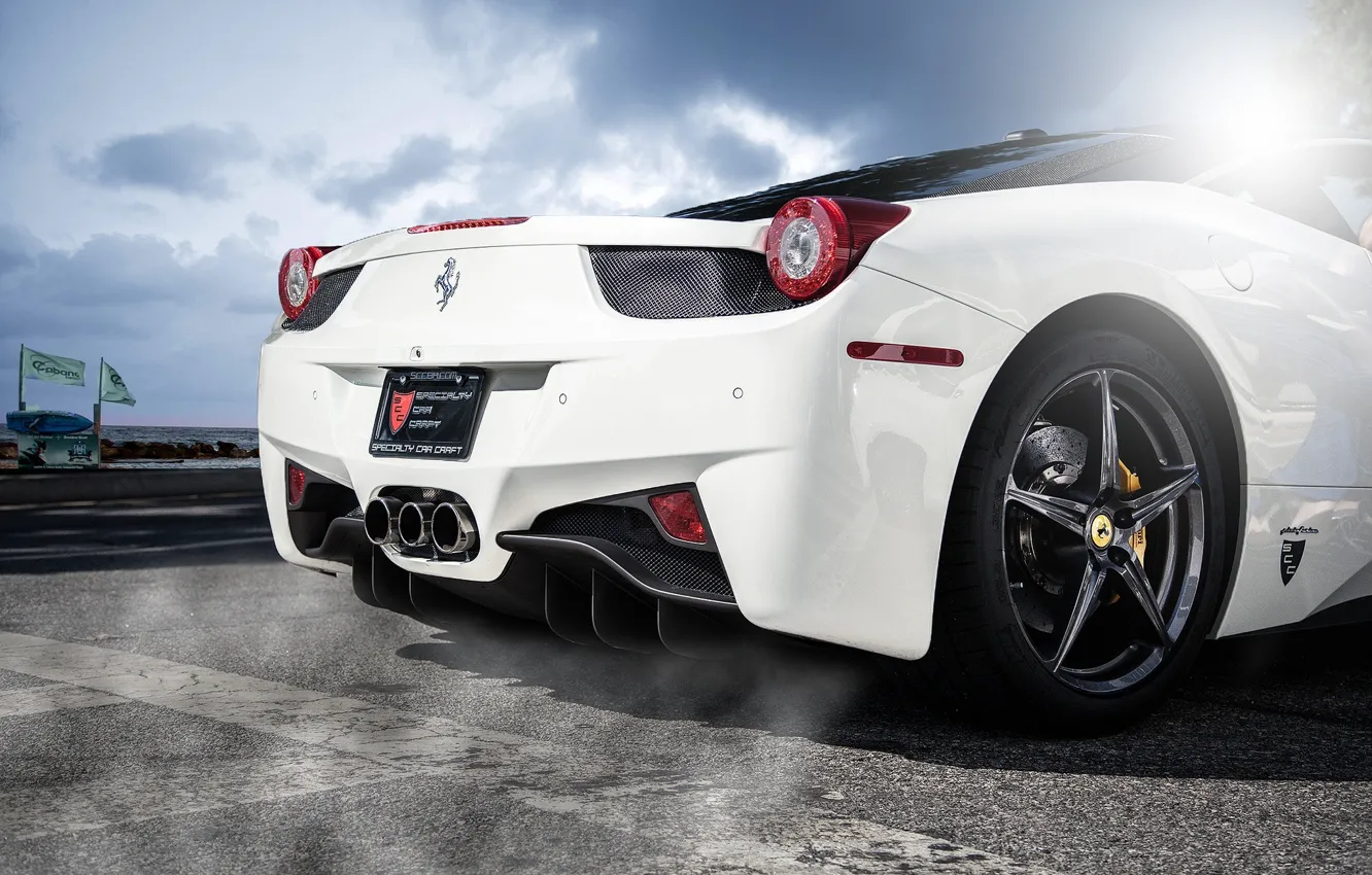 Photo wallpaper white, the sky, clouds, white, ferrari, Ferrari, Italy, 458 italia