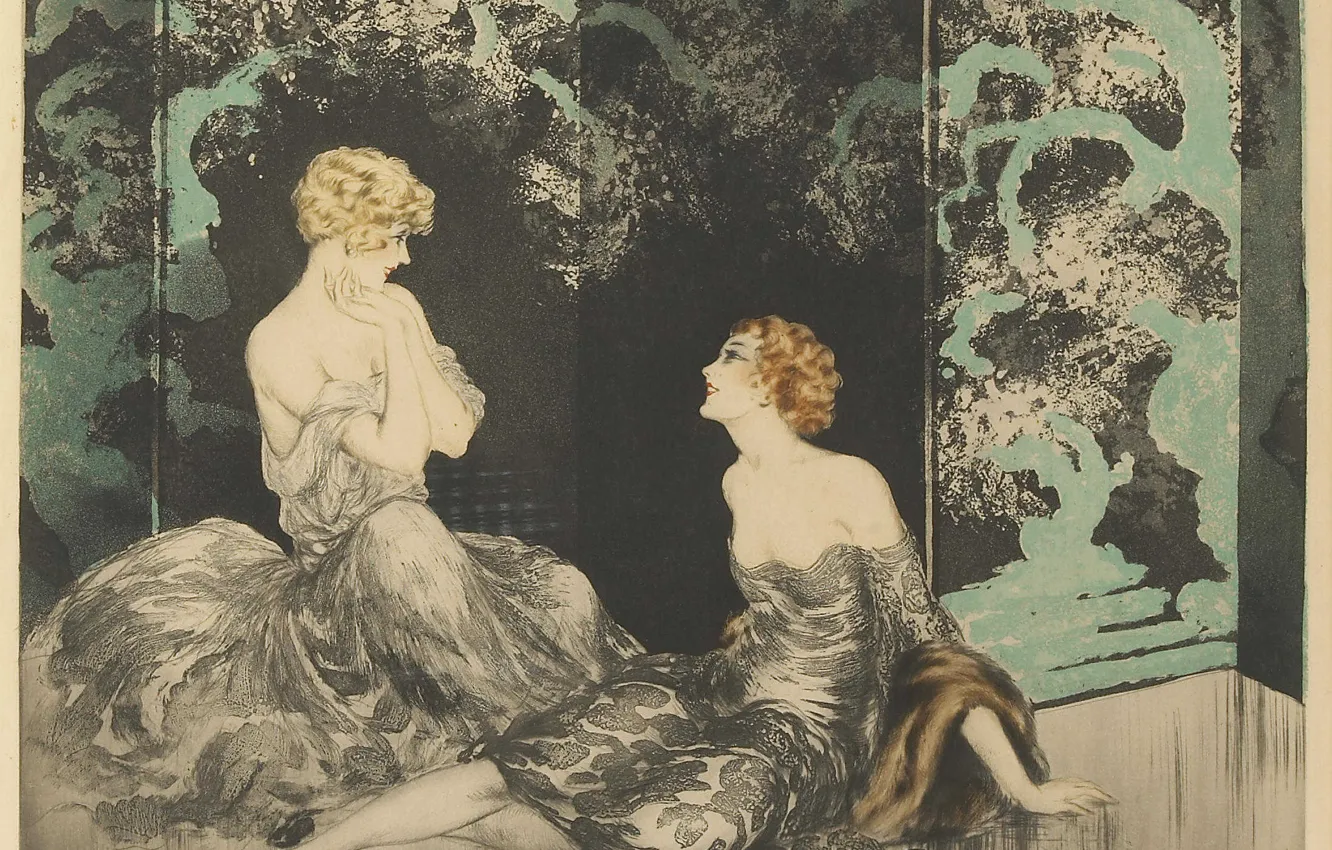 Photo wallpaper 1928, Louis Icart, The proximity, blonde and redhead
