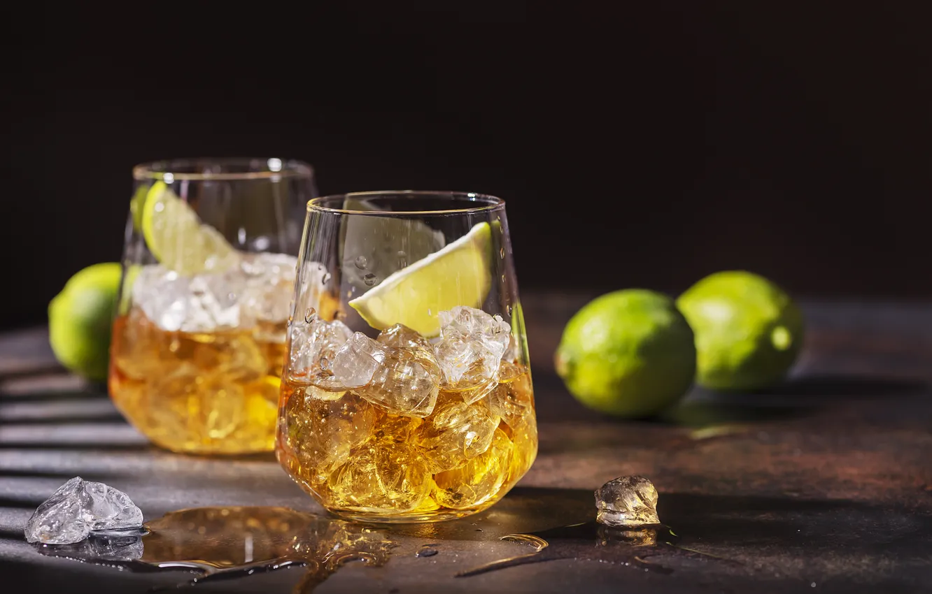 Photo wallpaper ice, lime, drink, rum, slices, Oxana Denezhkina