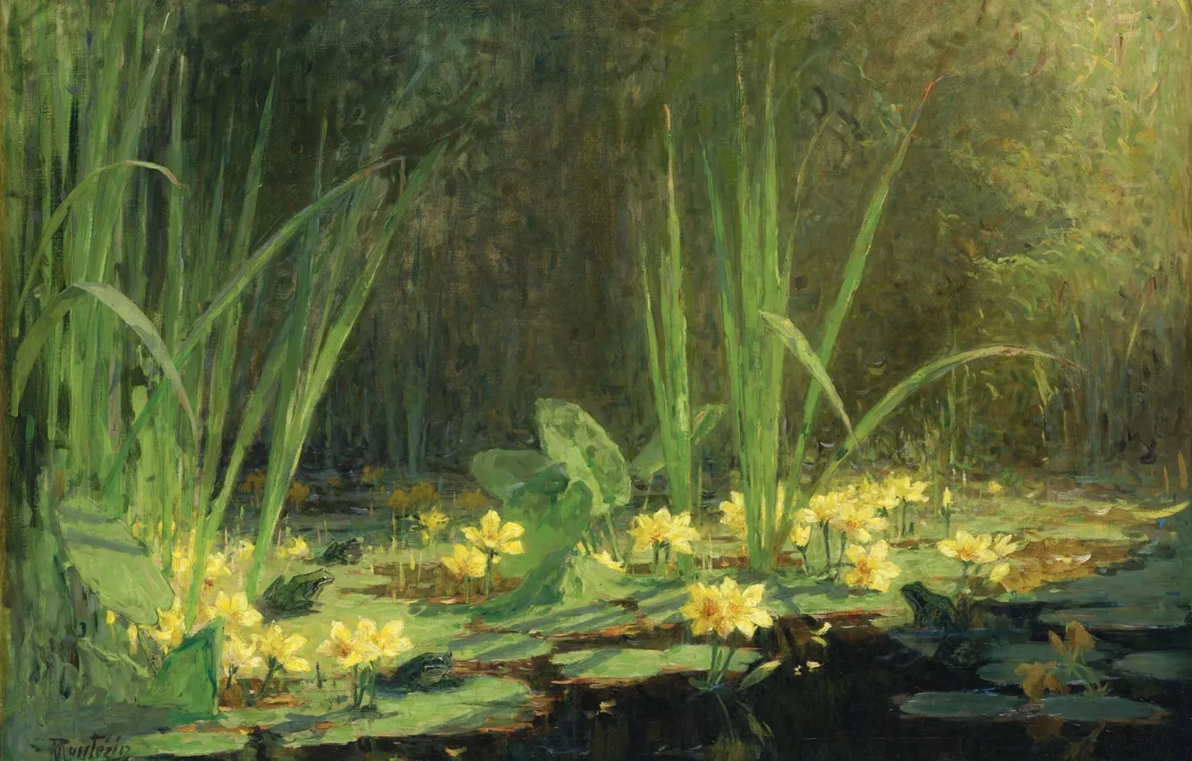 Photo wallpaper landscape, picture, 1908, Pierre Eugène Montesin, Pierre-Eugene Montezin, Pond with Frogs