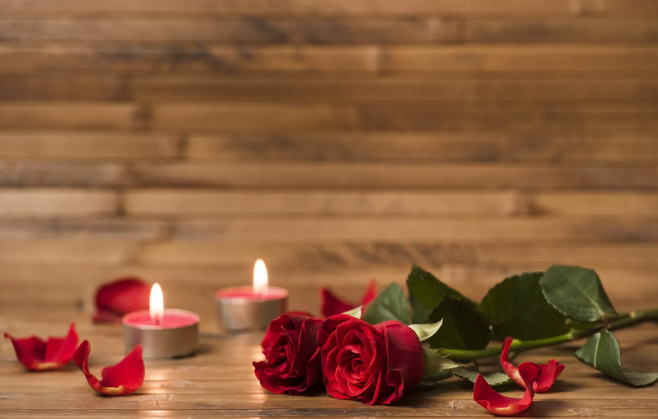 Photo wallpaper romance, roses, bouquet, candles
