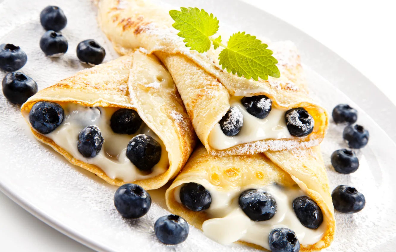 Photo wallpaper Food, Pancakes, Cakes, Blueberries