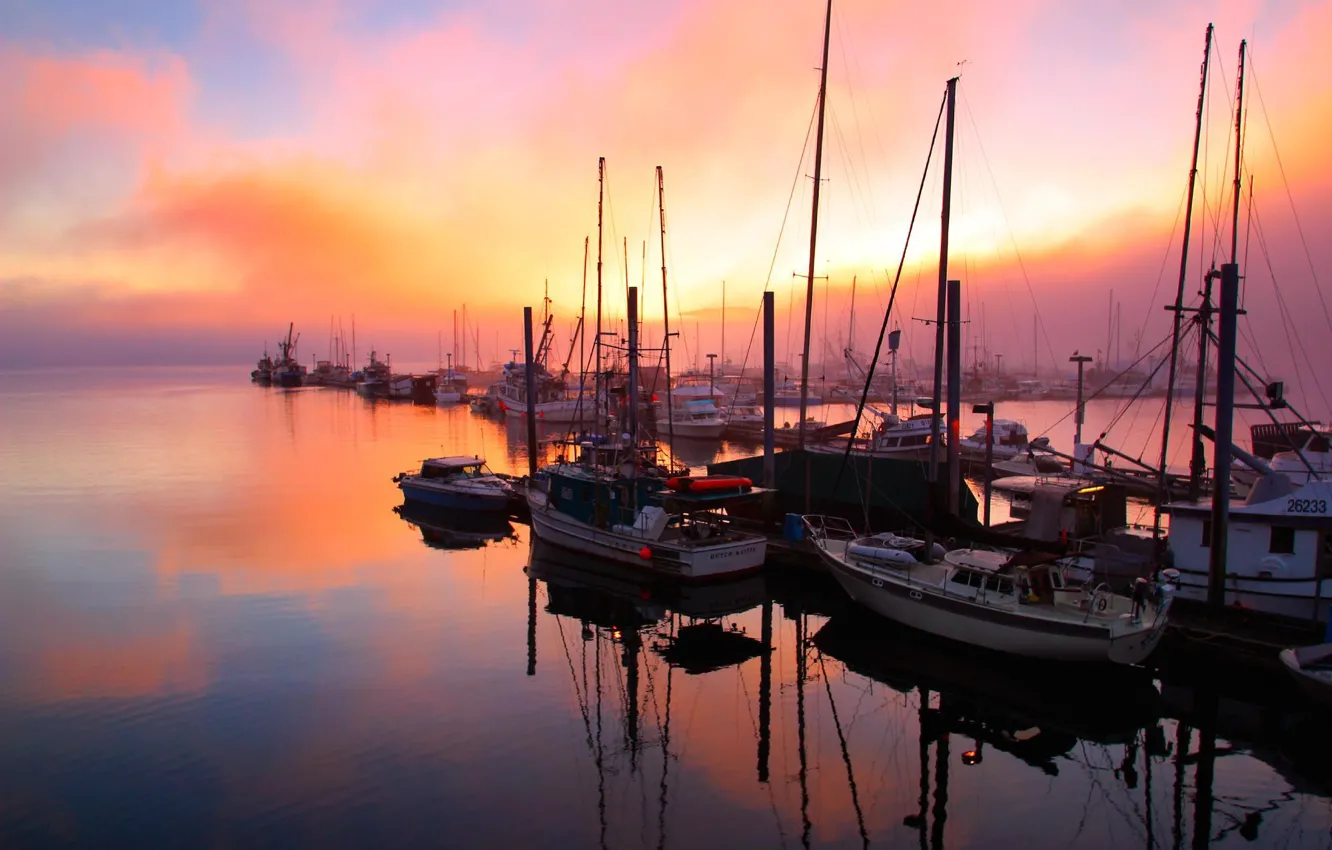 Photo wallpaper sea, sunset, Marina, Alaska, boats