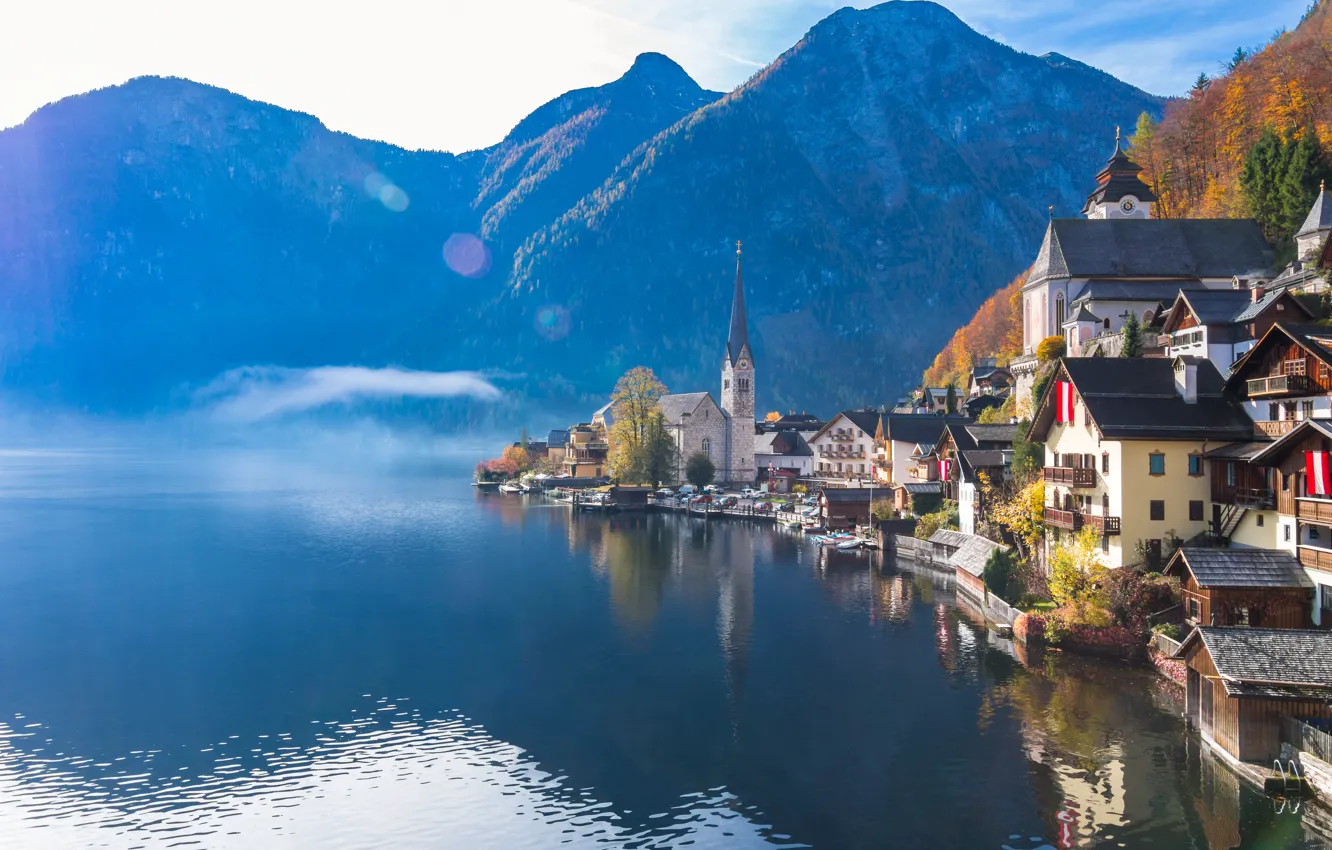 Photo wallpaper the sky, landscape, mountains, nature, lake, home, Austria, Hallstatt