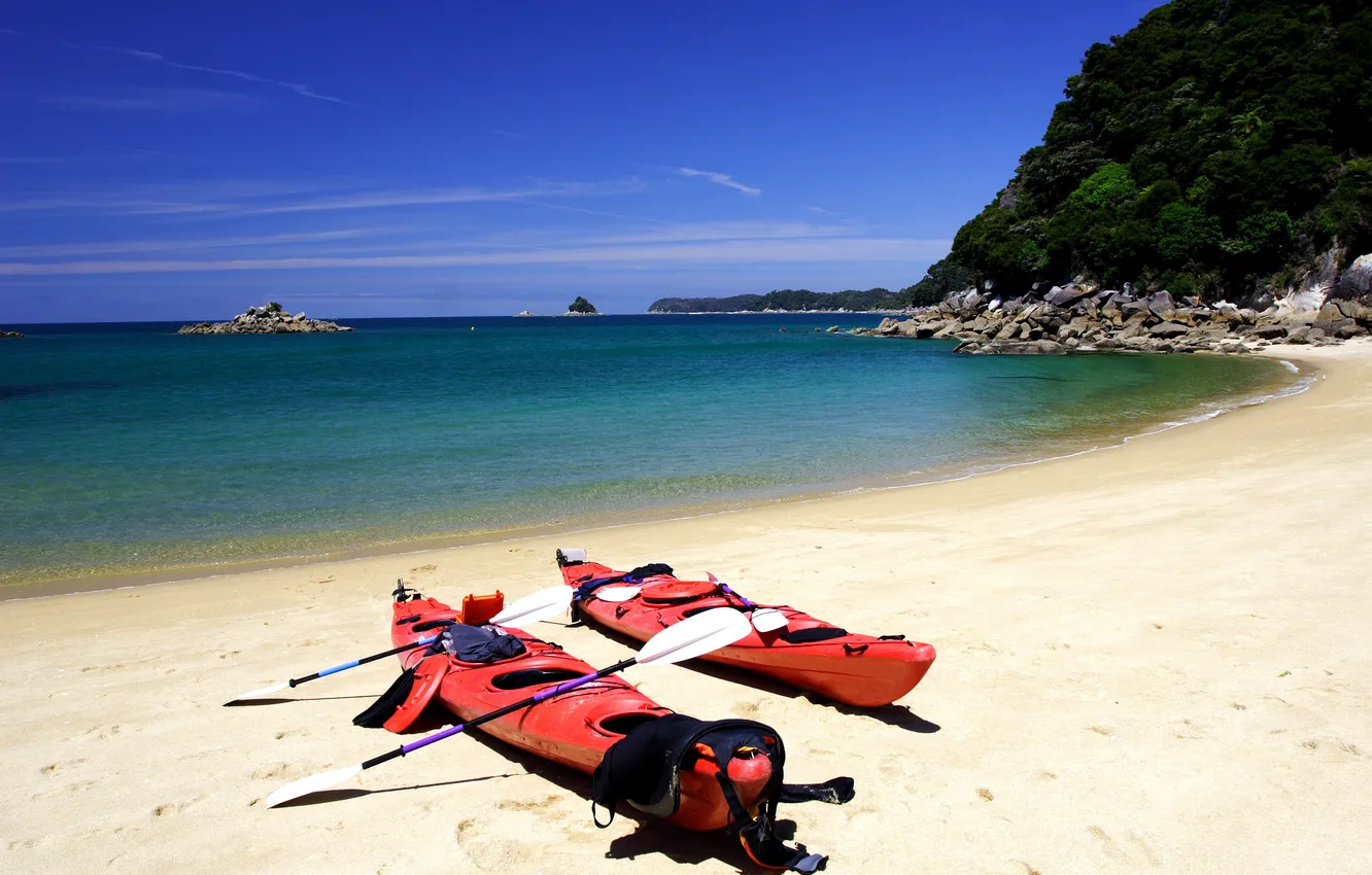 Photo wallpaper beach, the ocean, kayak