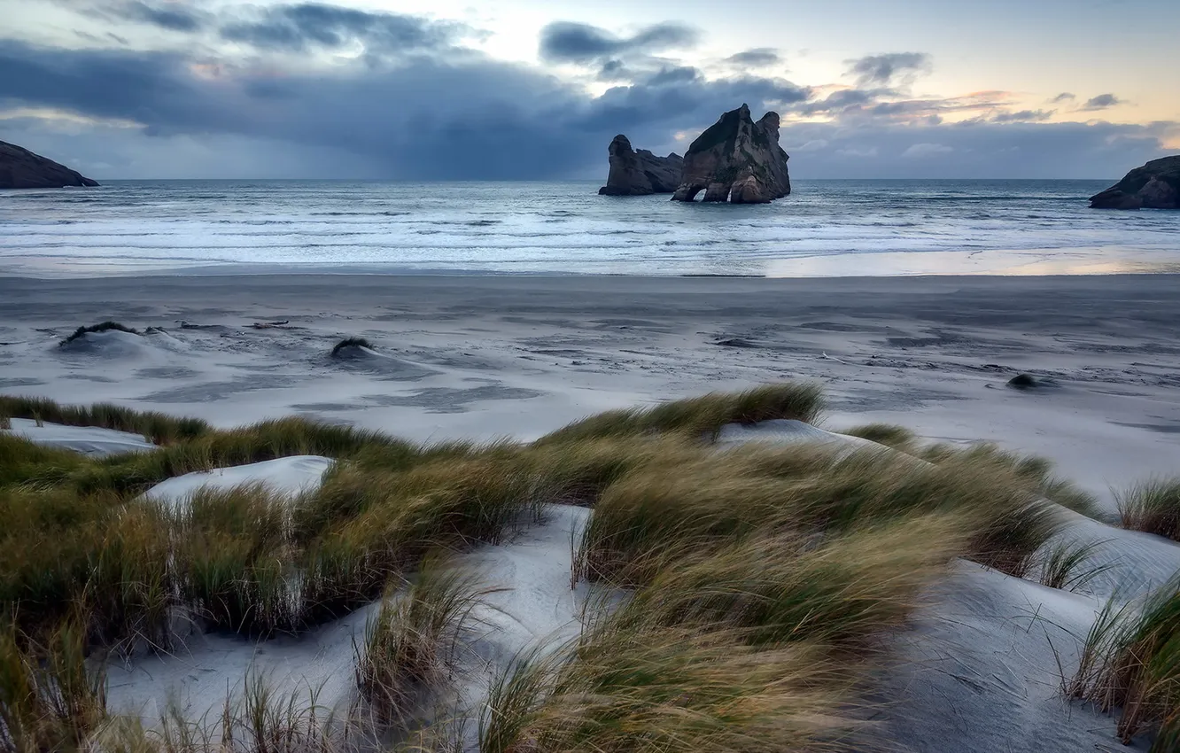 Photo wallpaper sea, nature, New Zealand, Wharariki Beach