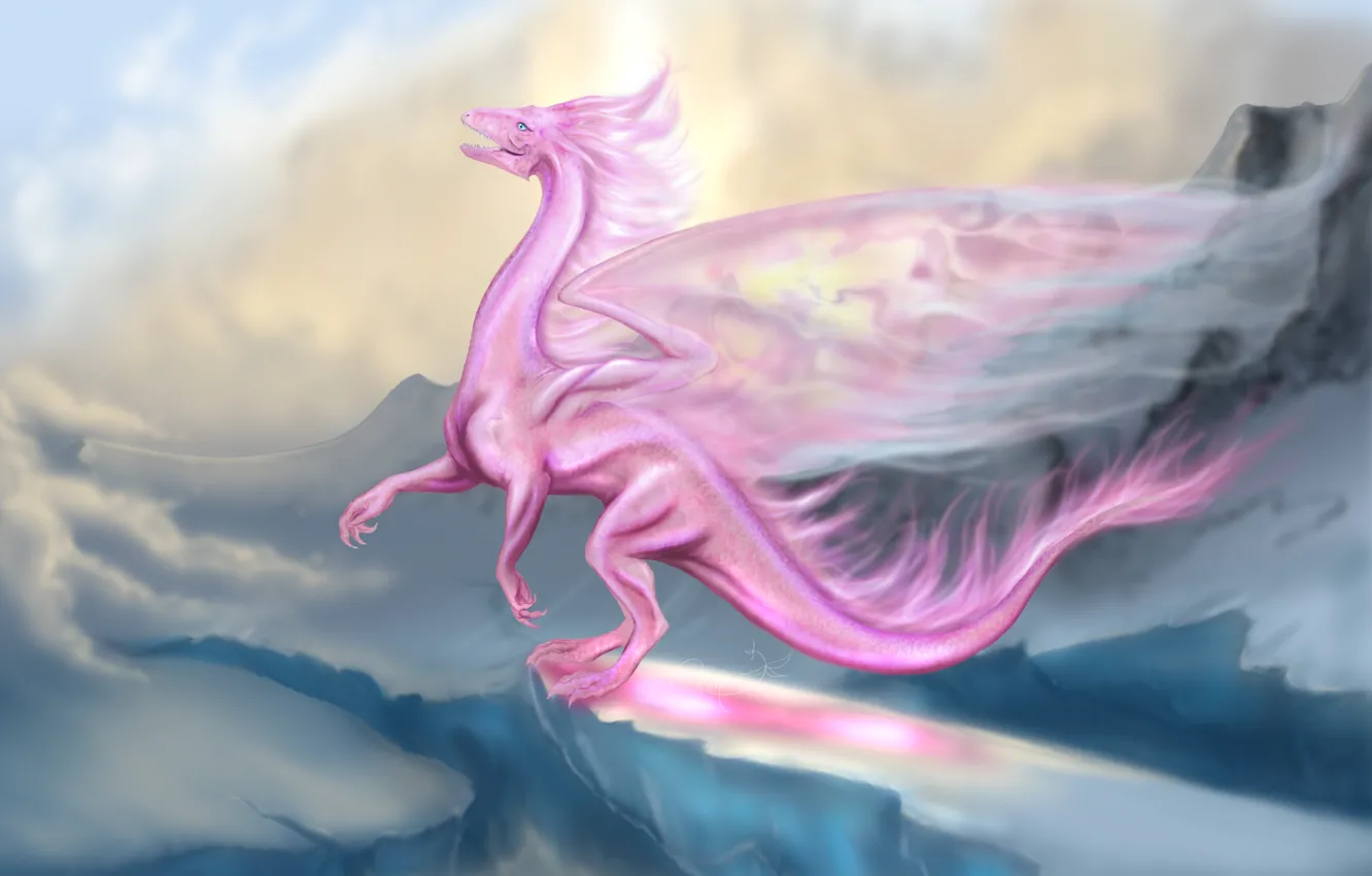 Photo wallpaper pink, dragon, flight