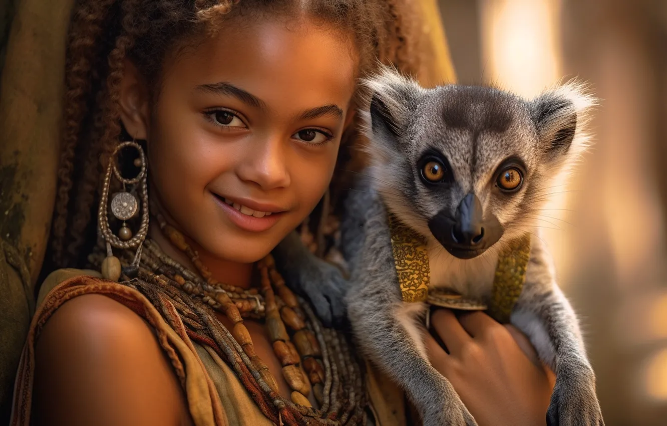 Photo wallpaper face, each, animal, portrait, girl, AI art, The Art of Artificial Intelligence, neural network