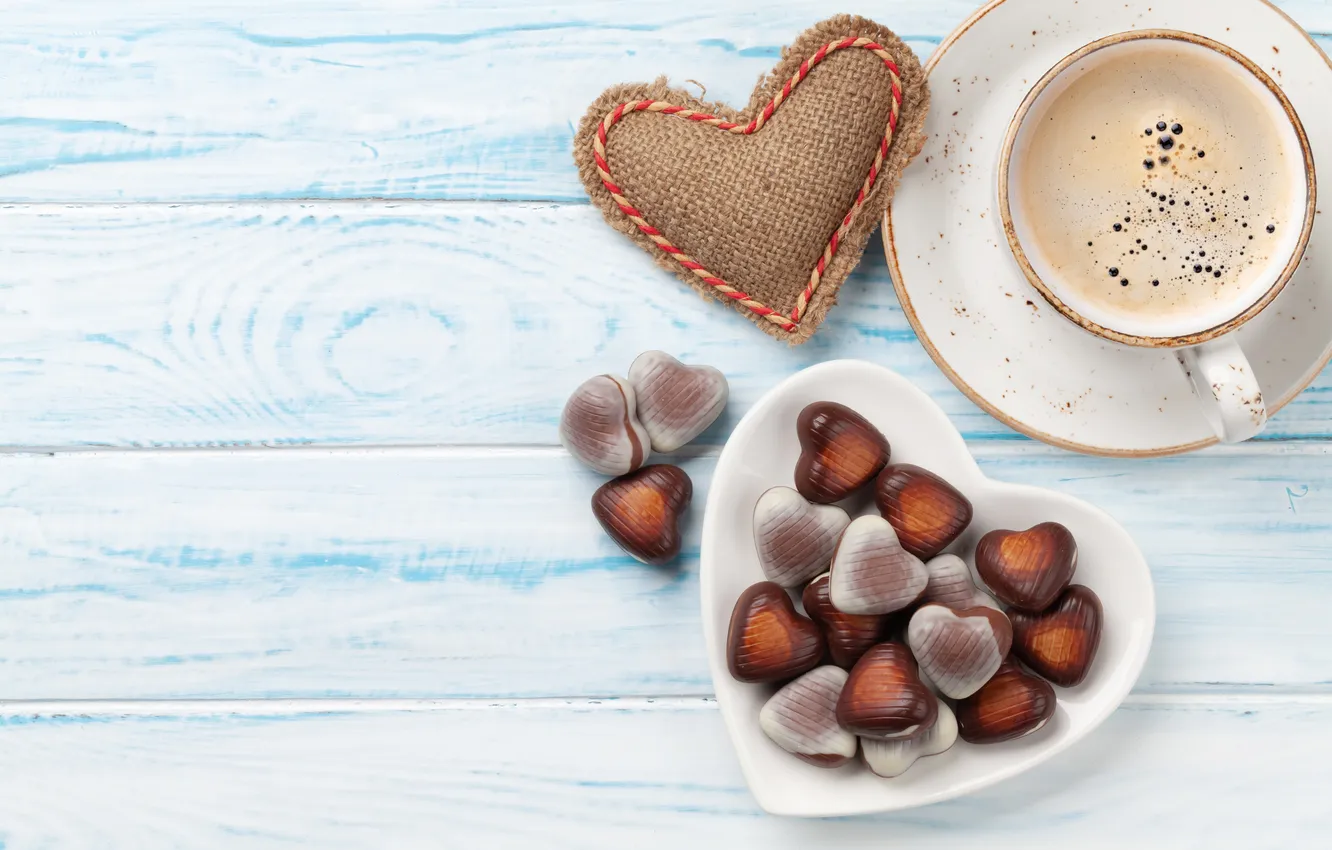 Photo wallpaper love, romance, heart, coffee, candy, Cup, red, love