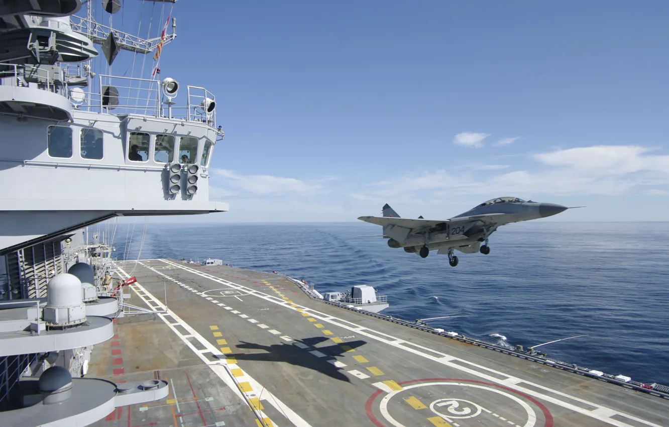 Photo wallpaper the carrier, deck, the plane, Navy, MiG-29KUB