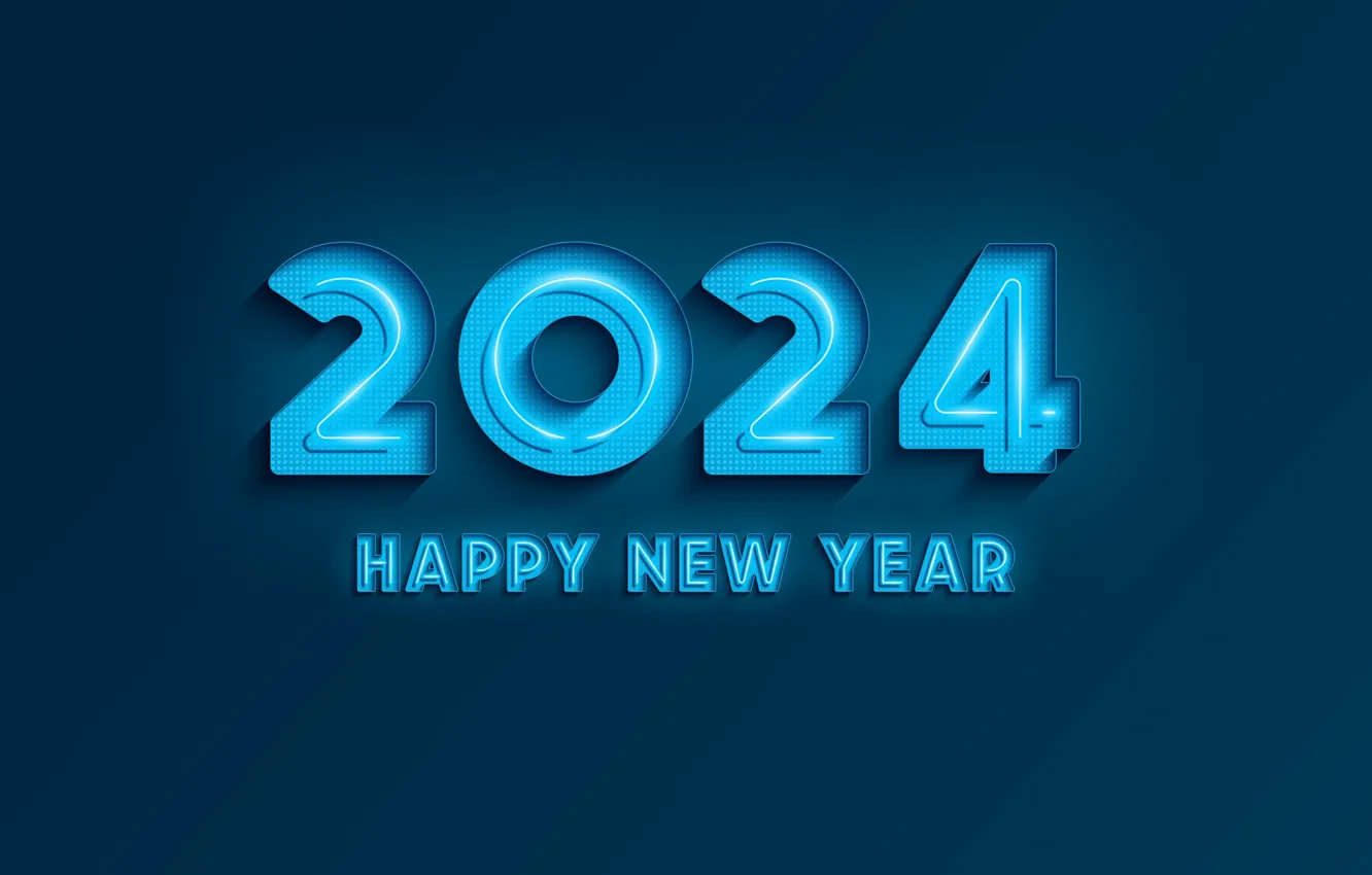 Photo wallpaper blue, the inscription, new year, figures, blue background, date, 2024, New Year 2024