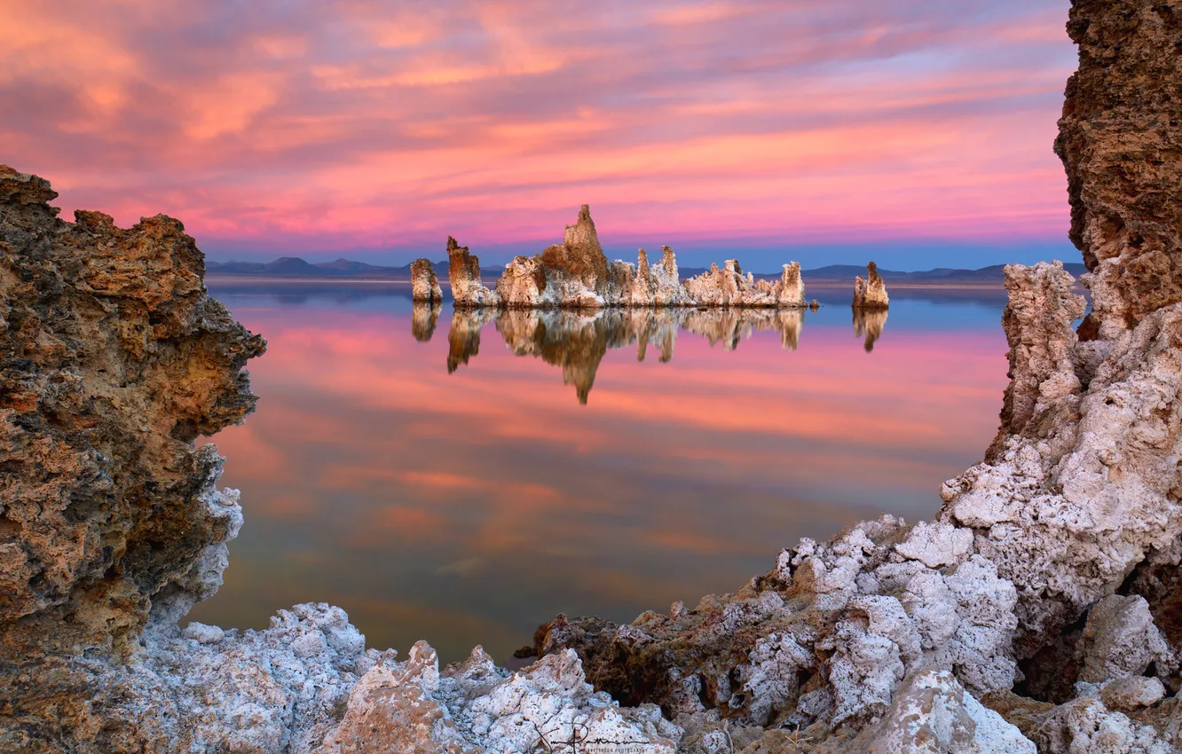Photo wallpaper landscape, lake, rocks, salt