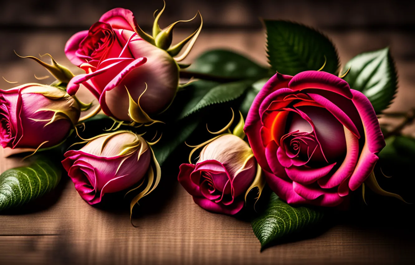 Photo wallpaper flowers, roses, buds, pink, flowers, beautiful, roses, buds