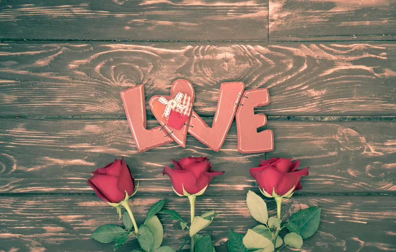 Photo wallpaper hearts, red, love, heart, wood, romantic, Valentine's Day, gift