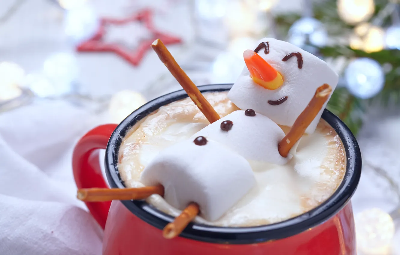 Photo wallpaper decoration, tree, new year, Christmas, Cup, snowman, Christmas, cup