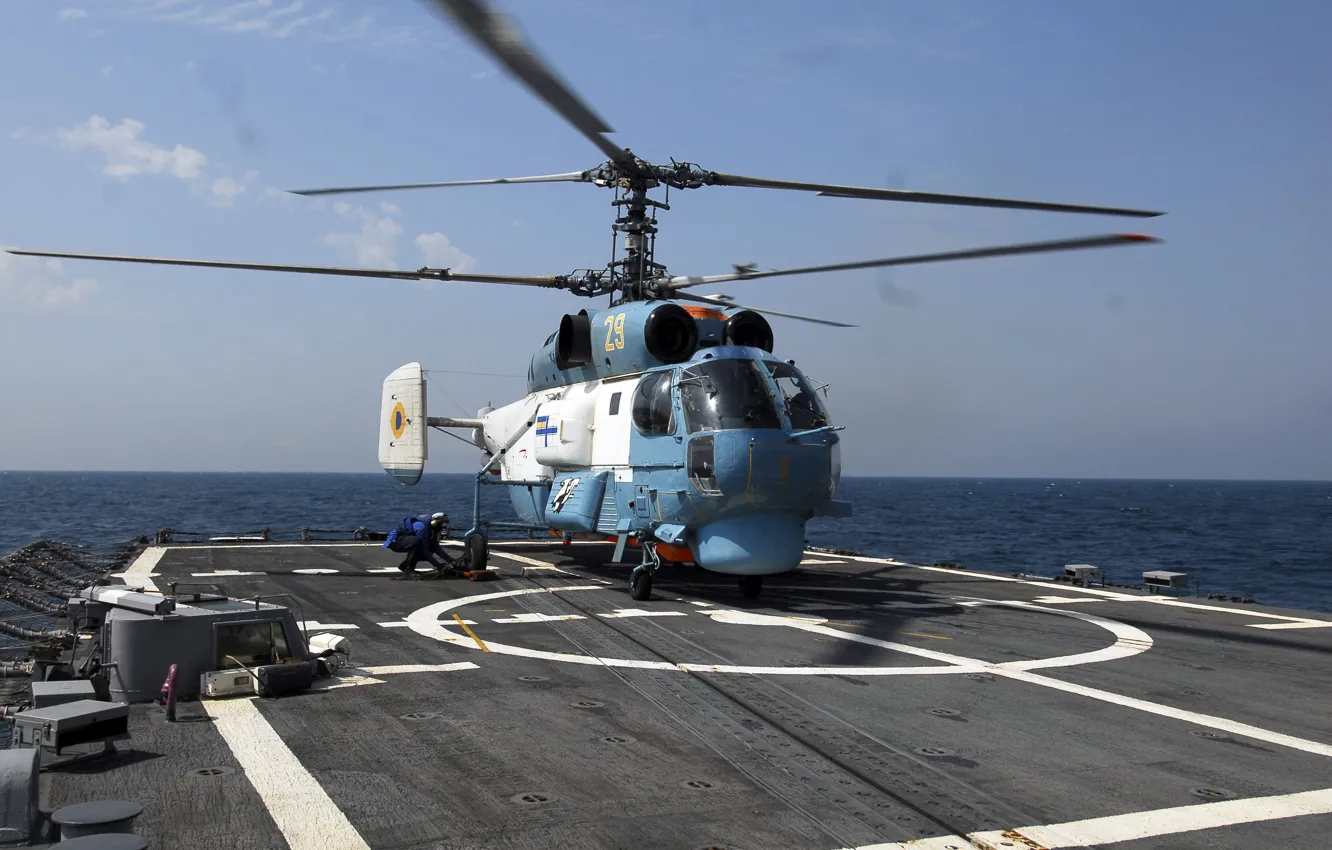 Photo wallpaper Navy, helicopter, Ukraine, Navy, Ka-27, Ka-27PS, USS Taylor, The Ukrainian Navy