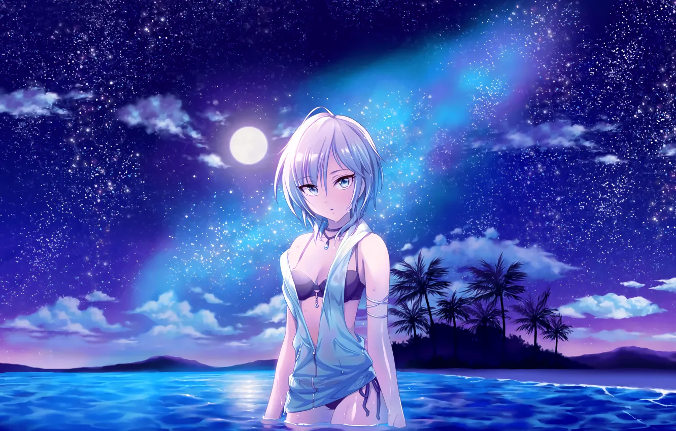 Photo wallpaper girl, sexy, wet, Anastasia, cleavage, beach, sea, boobs