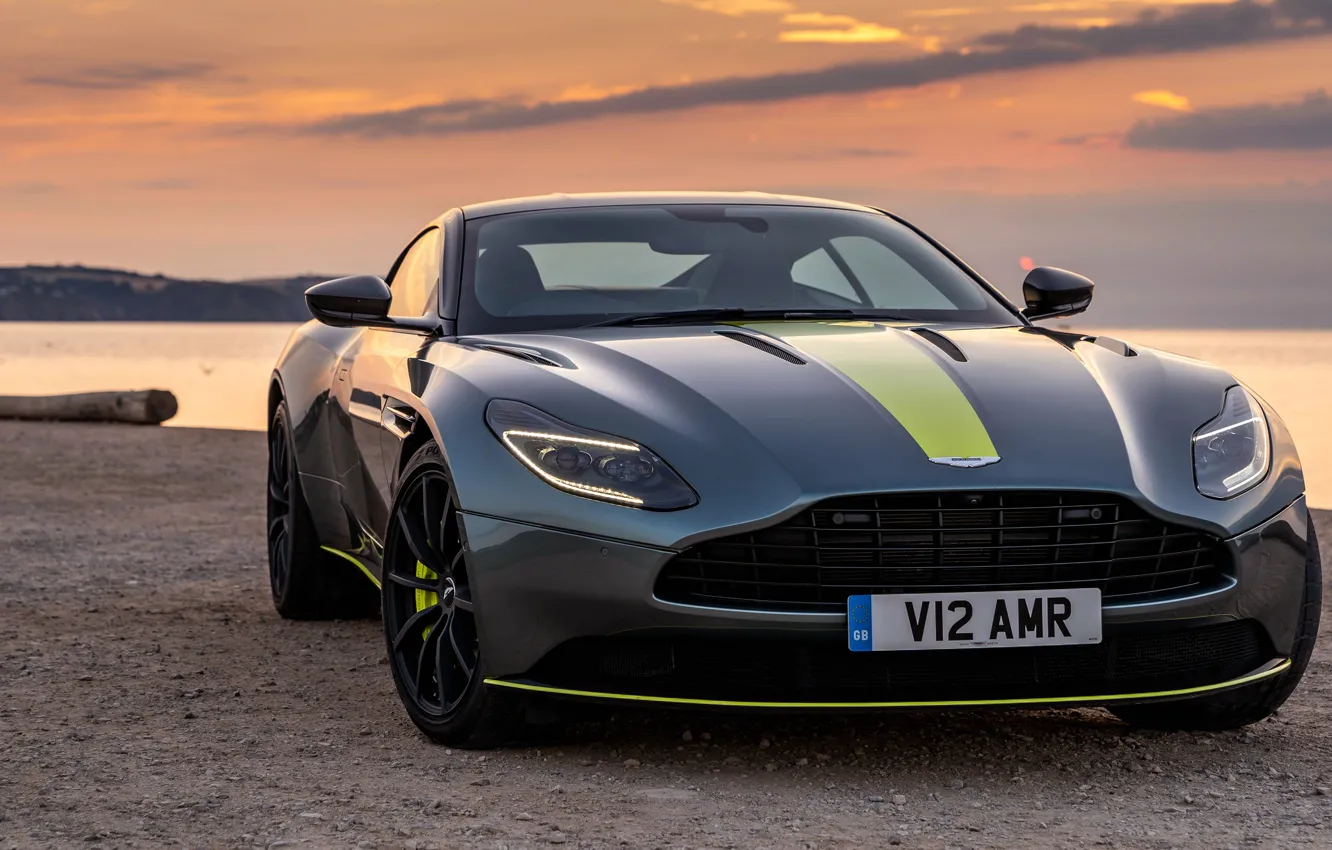 Photo wallpaper sunset, Aston Martin, front view, 2018, DB11, AMR, Signature Edition