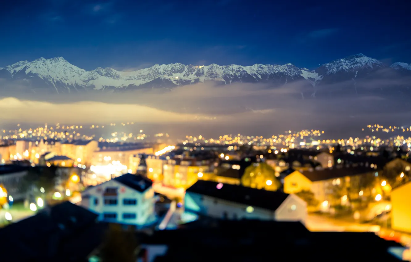 Photo wallpaper clouds, mountains, lights, home, Austria, roof, Innsbruck