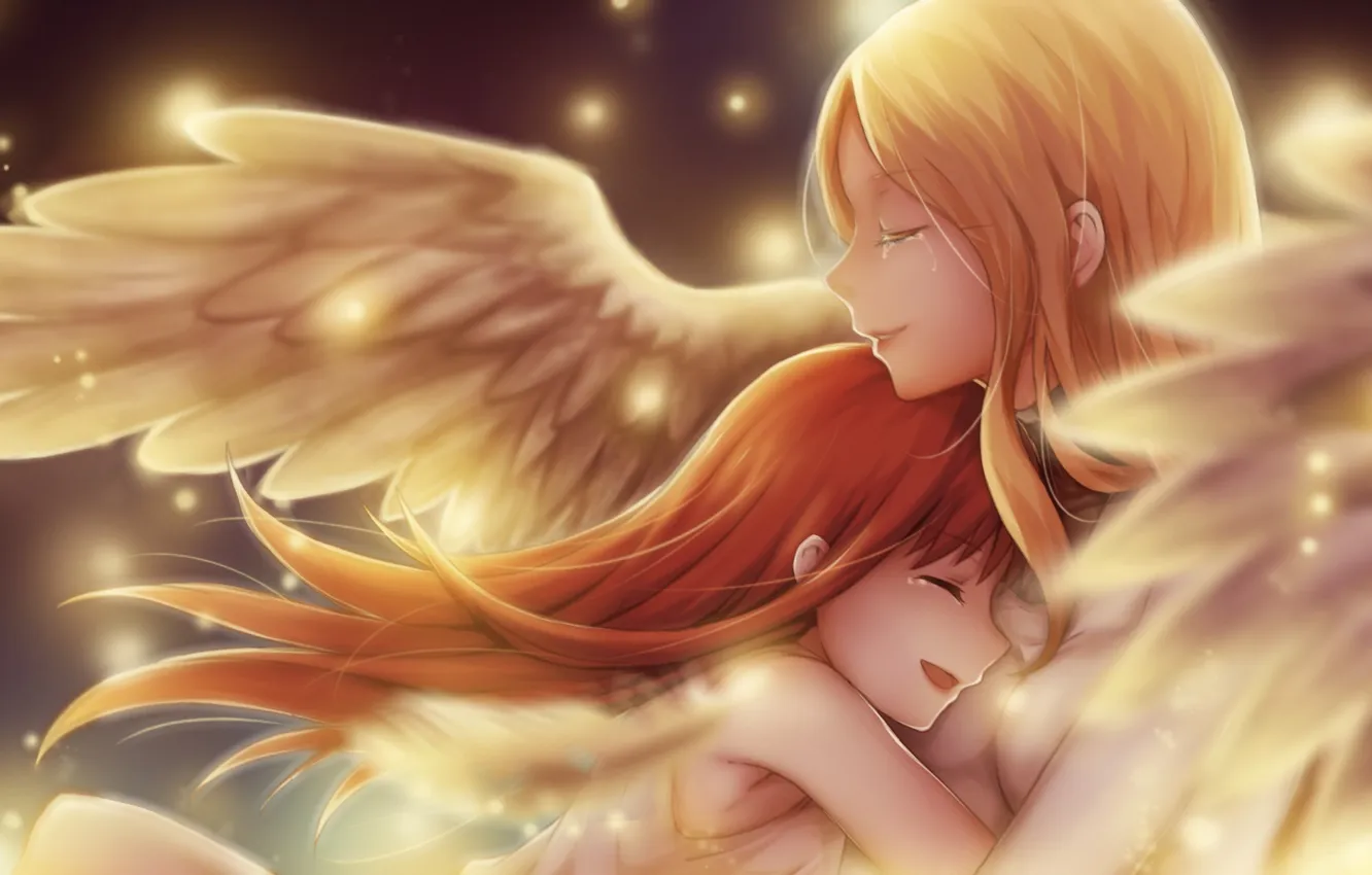 Photo wallpaper girl, wings, angel, tears, hugs, Claymore, art, Teresa