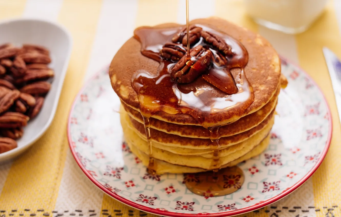 Photo wallpaper honey, nuts, pancakes, pancake