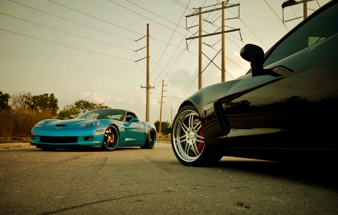 Photo wallpaper blue, black, Z06, Corvette, Chevrolet, Chevrolet, black, blue