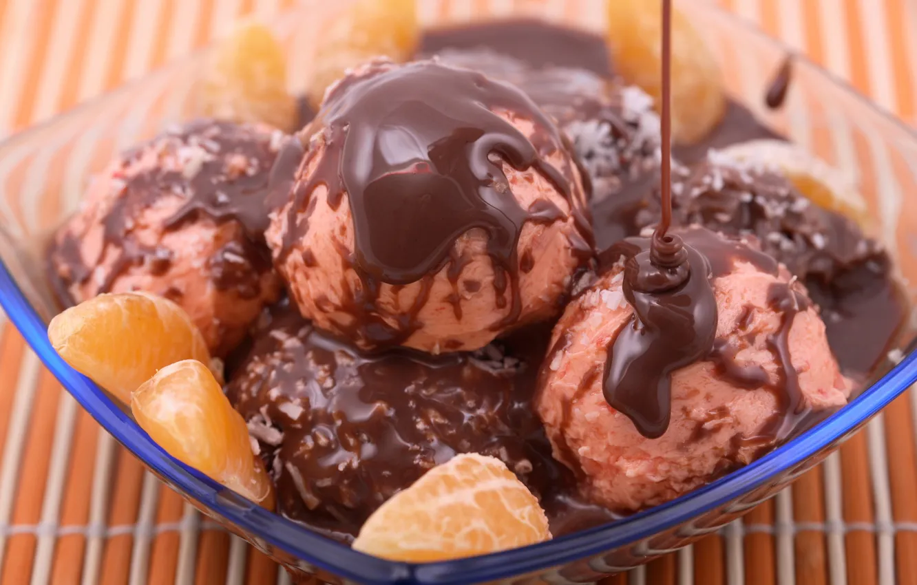 Photo wallpaper orange, food, chocolate, plate, ice cream, plate, dessert, food