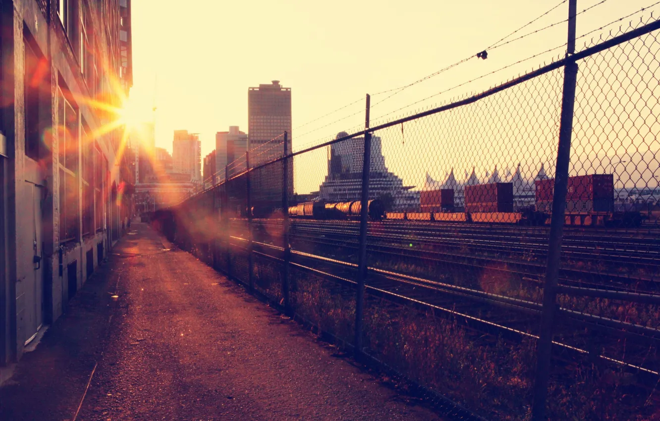 Photo wallpaper the sun, the city, building, home, morning
