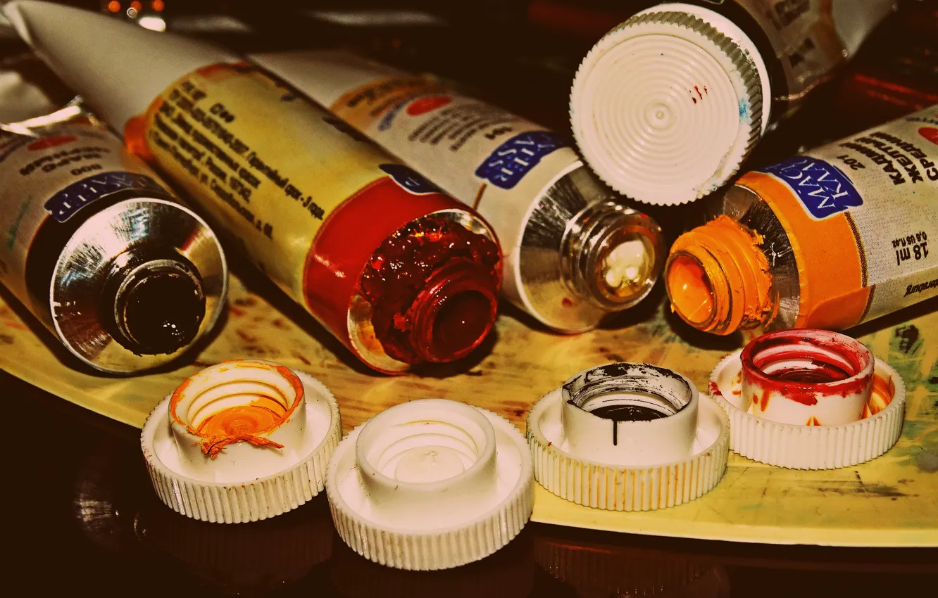 Photo wallpaper brush, art, oil, paint, set painter