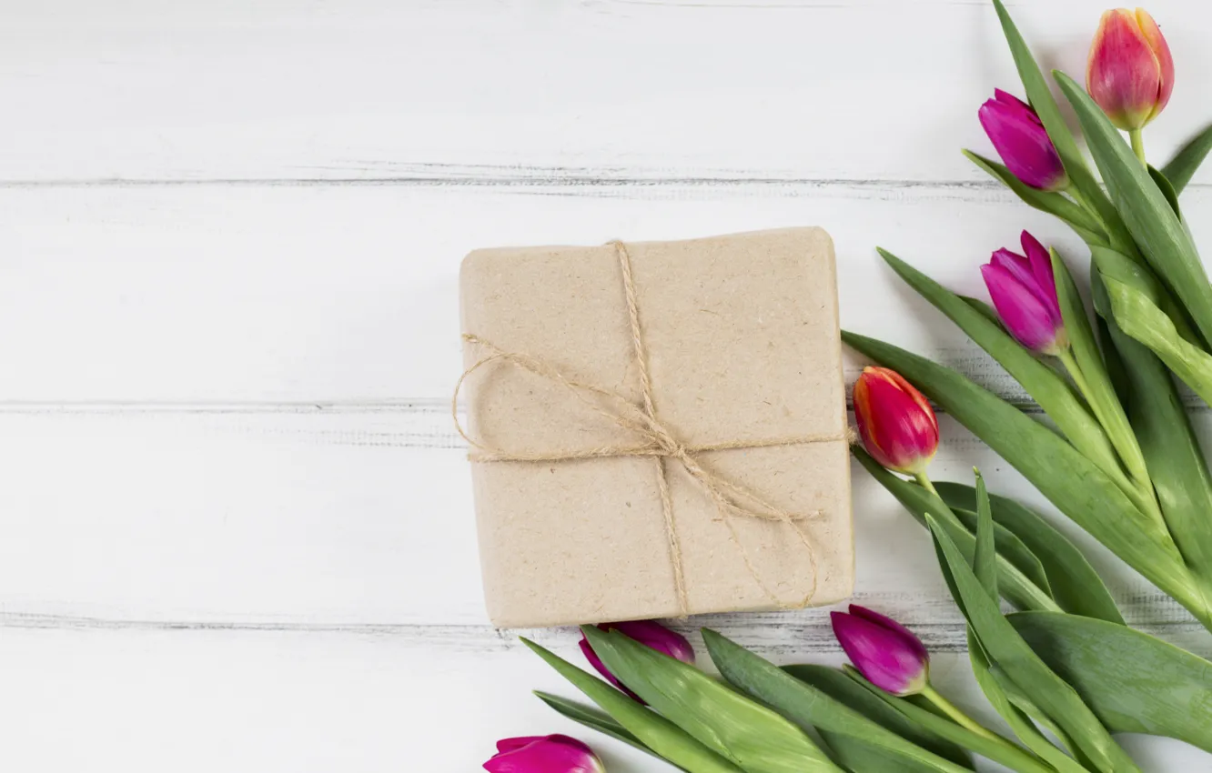 Photo wallpaper flowers, colorful, tulips, pink, wood, pink, flowers, tulips