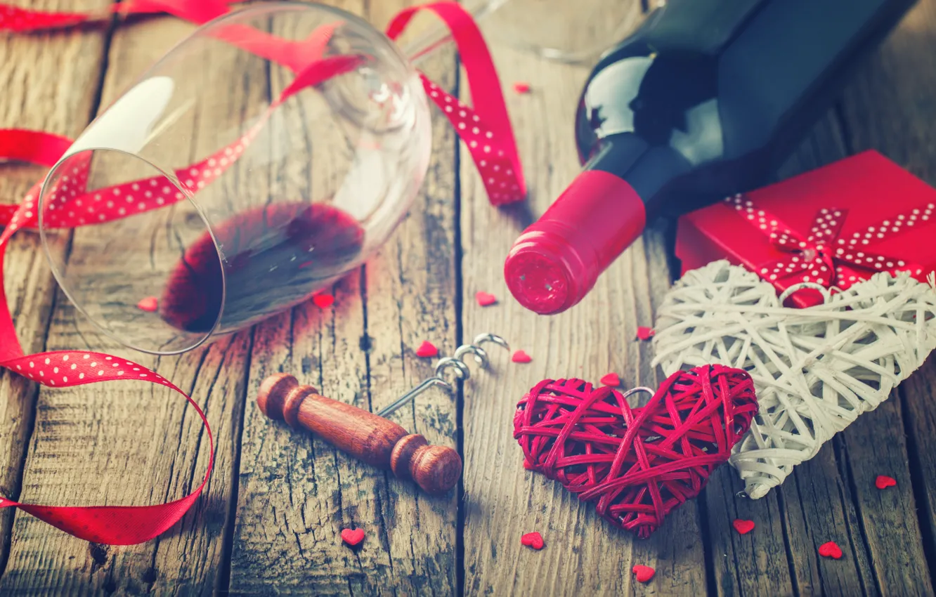 Photo wallpaper love, wine, heart, love, heart, romantic, valentine's day