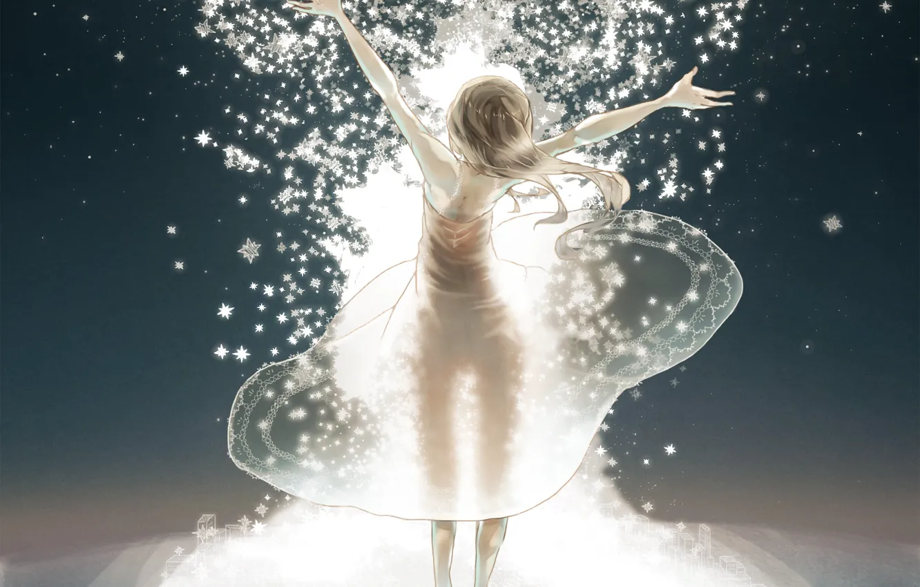 Photo wallpaper girl, stars, light, magic, anime, art, mizutamari tori